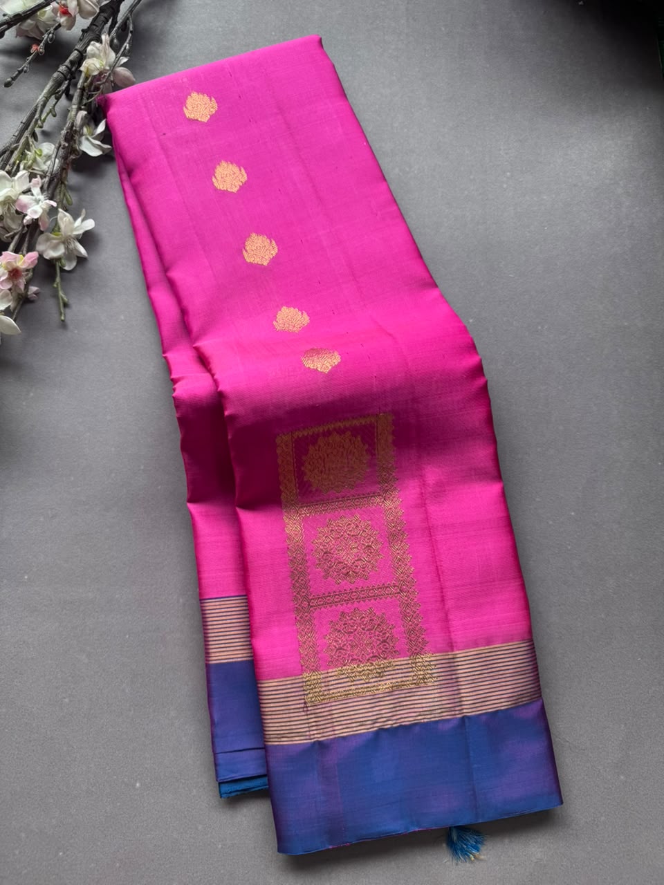 Pink Pure Kanchi Silk Saree (Weaving Mistake)