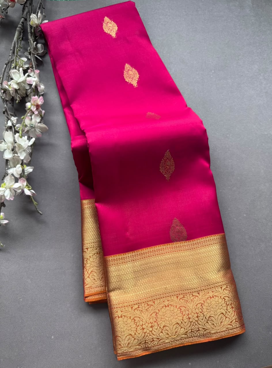 Pink Pure Kanchi Silk Saree (Weaving Mistake)