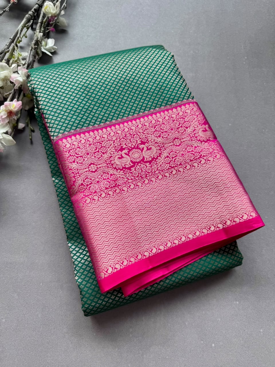 Bottle Green Pure Kanchi Silk Saree (Weaving Mistake)