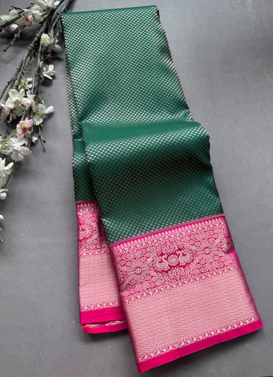 Bottle Green Pure Kanchi Silk Saree (Weaving Mistake)