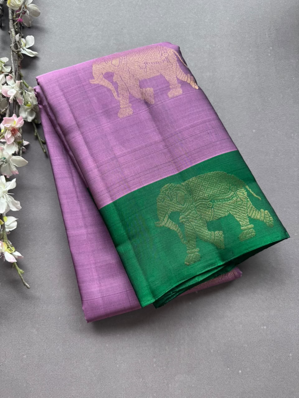 Lavender Pure Kanchi Silk Saree (Weaving Mistake)