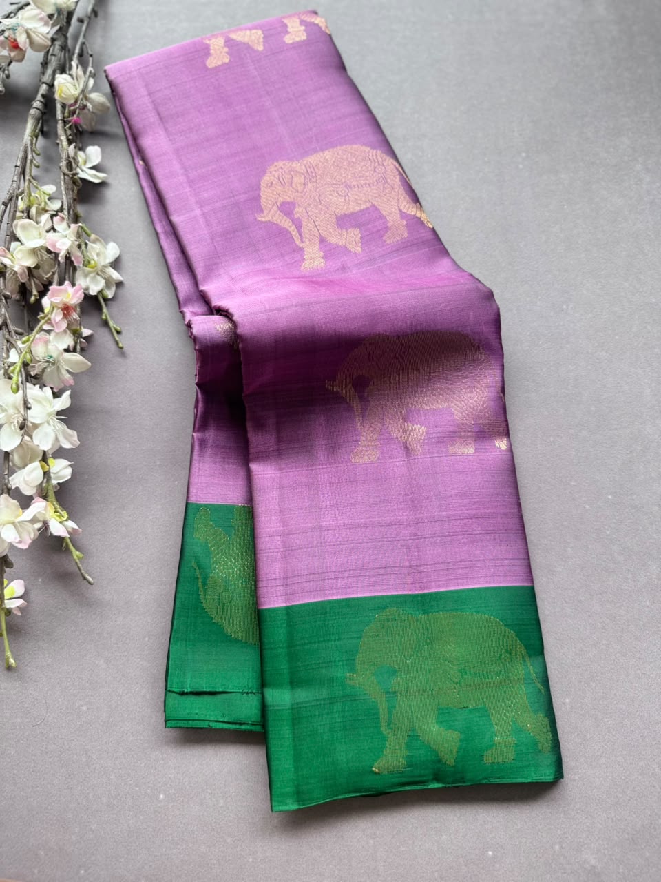Lavender Pure Kanchi Silk Saree (Weaving Mistake)