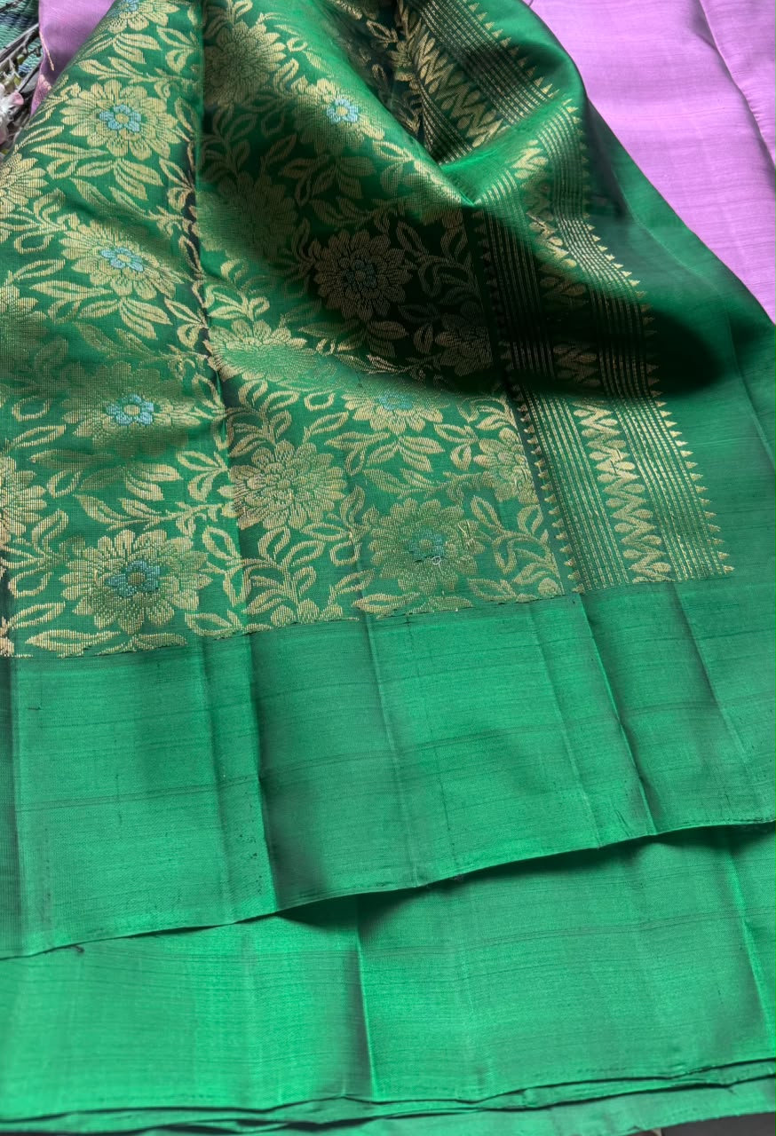 Lavender Pure Kanchi Silk Saree (Weaving Mistake)