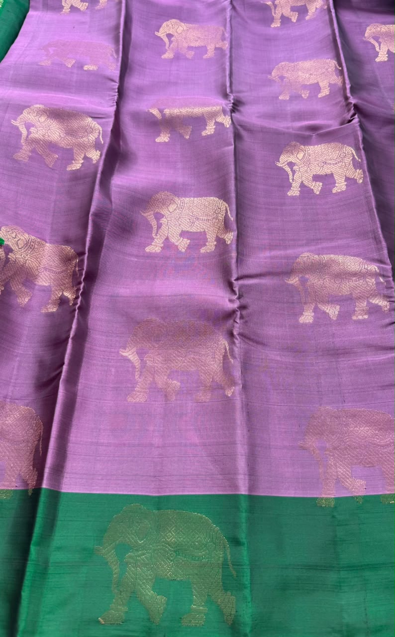 Lavender Pure Kanchi Silk Saree (Weaving Mistake)