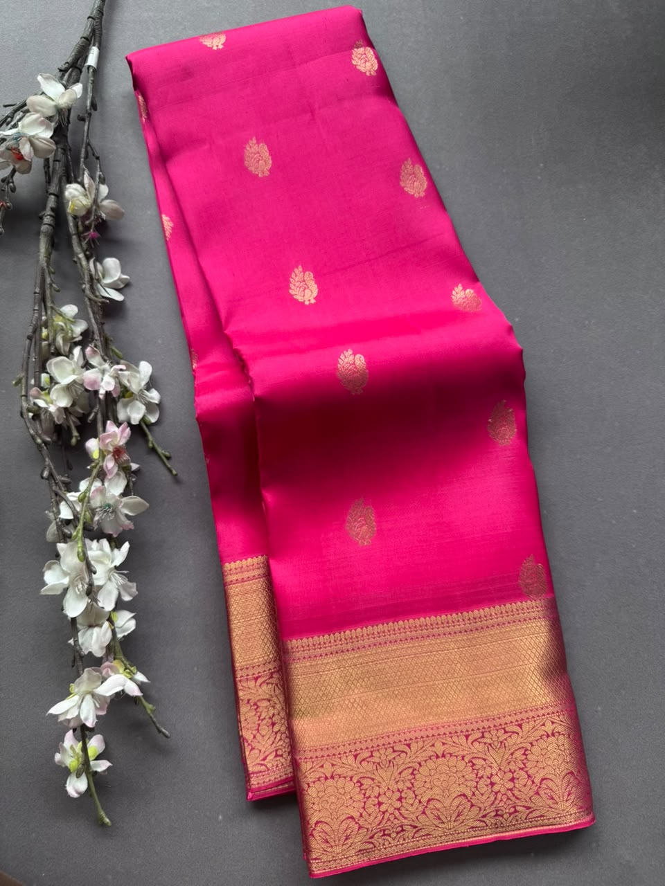 Pink Pure Kanchi Silk Saree (Weaving Mistake)