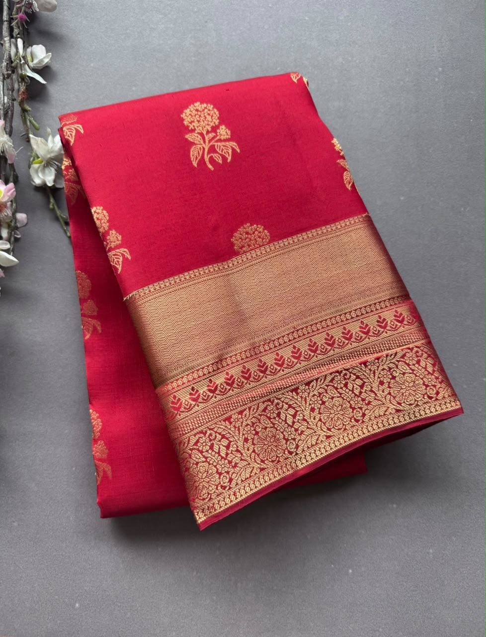Red Pure Kanchi Silk Saree (Weaving Mistake)