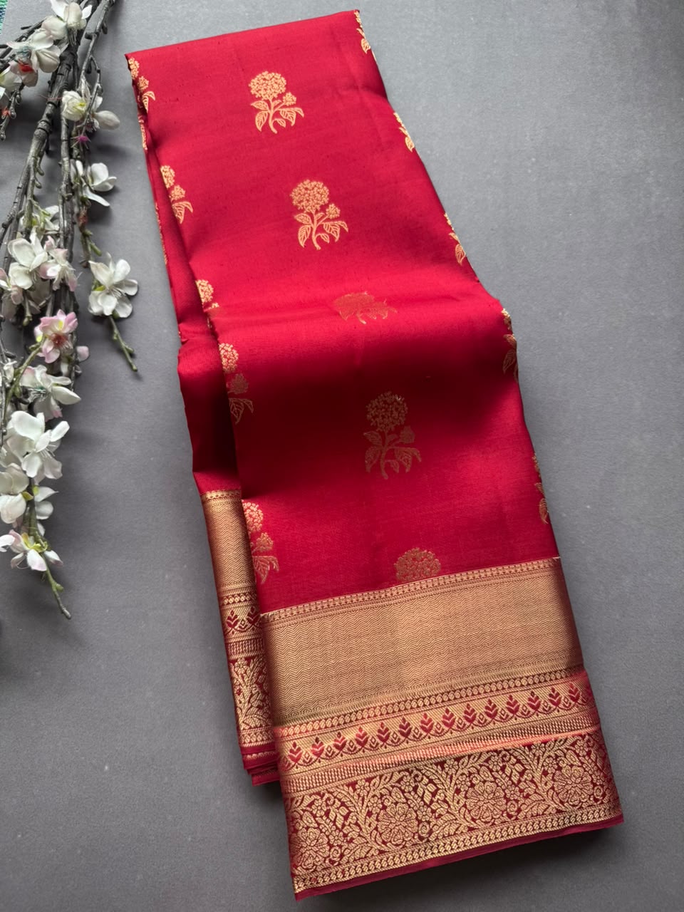 Red Pure Kanchi Silk Saree (Weaving Mistake)