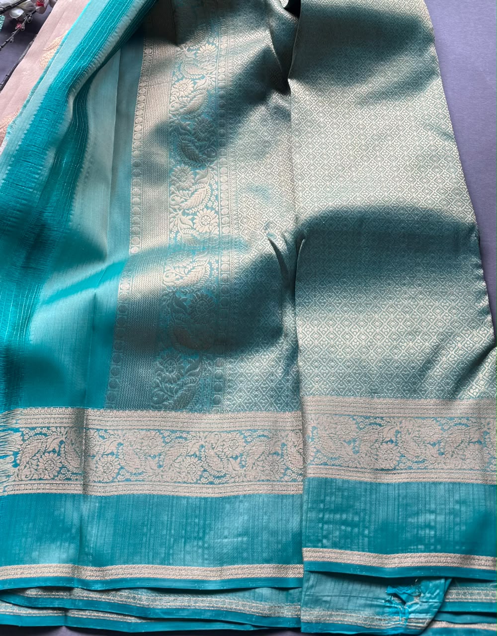 Beige Pure Kanchi Silk Saree (Weaving Mistake)