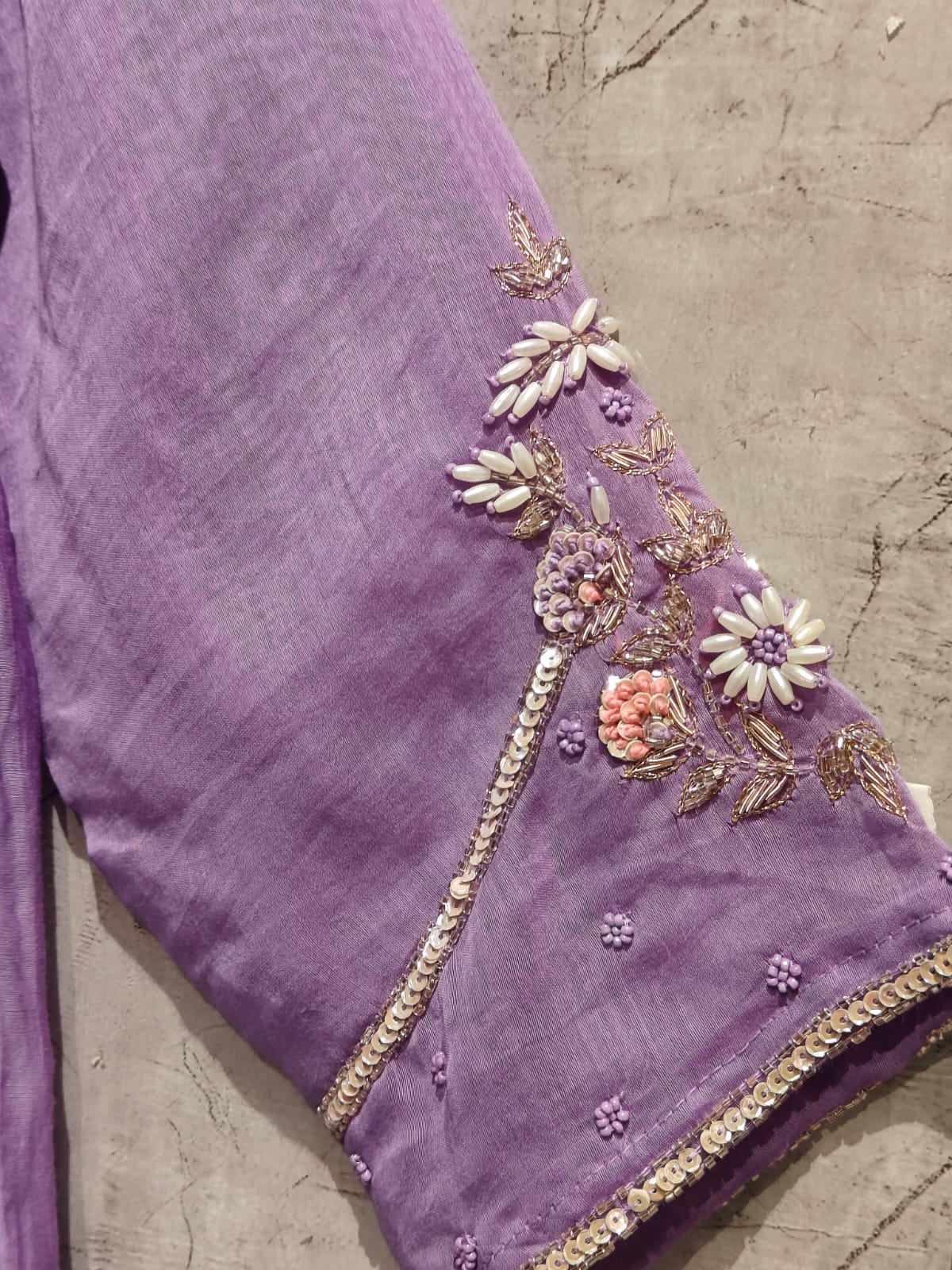 Lilac Mul Chanderi Thread Embroidery A Line Kurtha 228