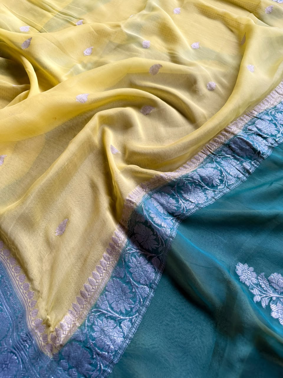 Yellow Small Butta Pure Chiffon Saree 107