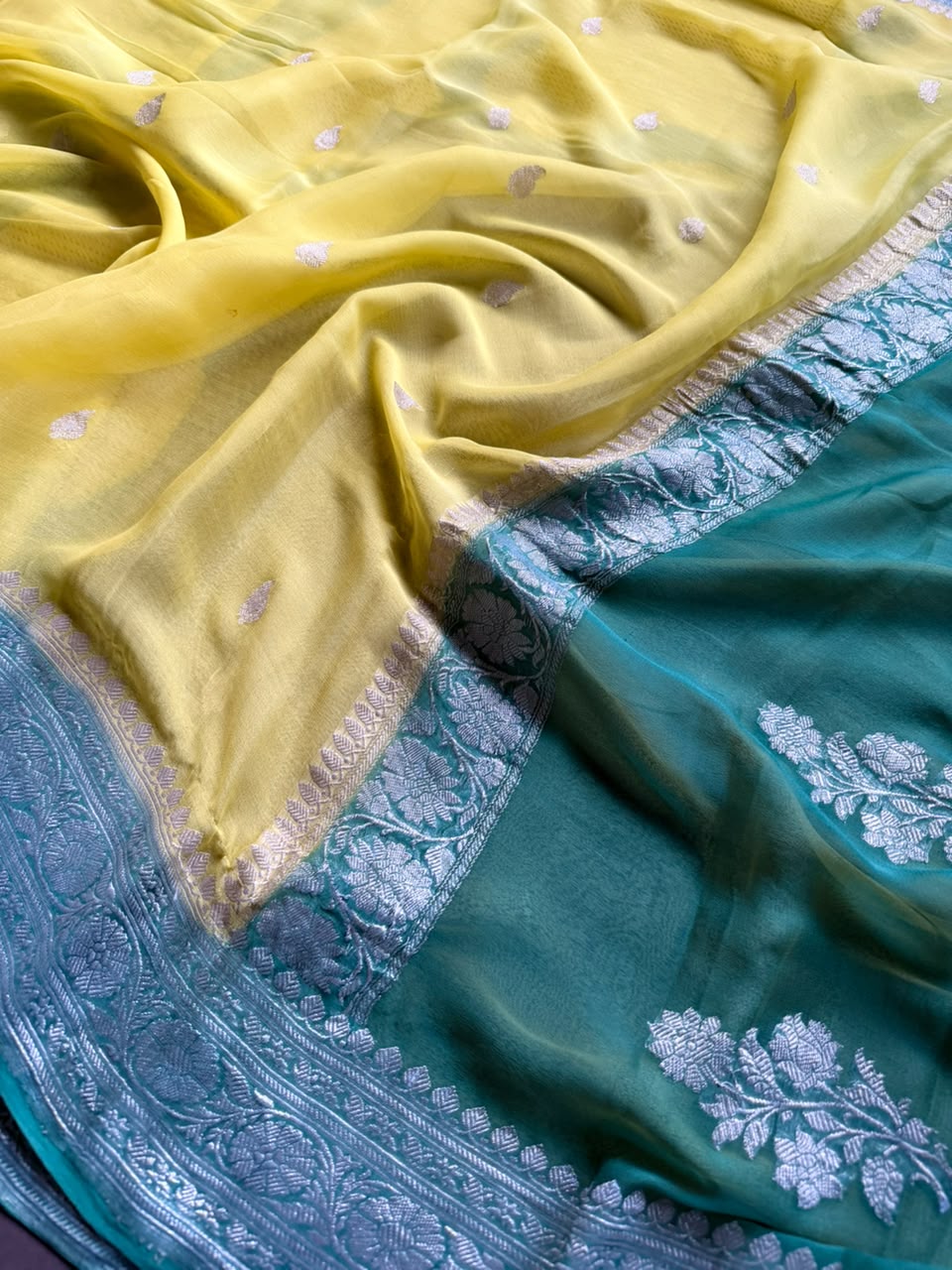 Yellow Small Butta Pure Chiffon Saree 107