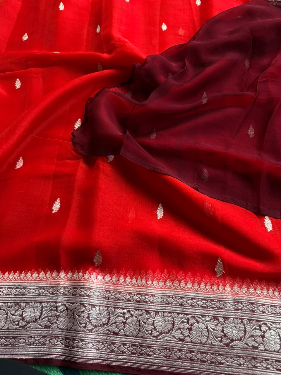 Red Small Butta Pure Chiffon Saree 107