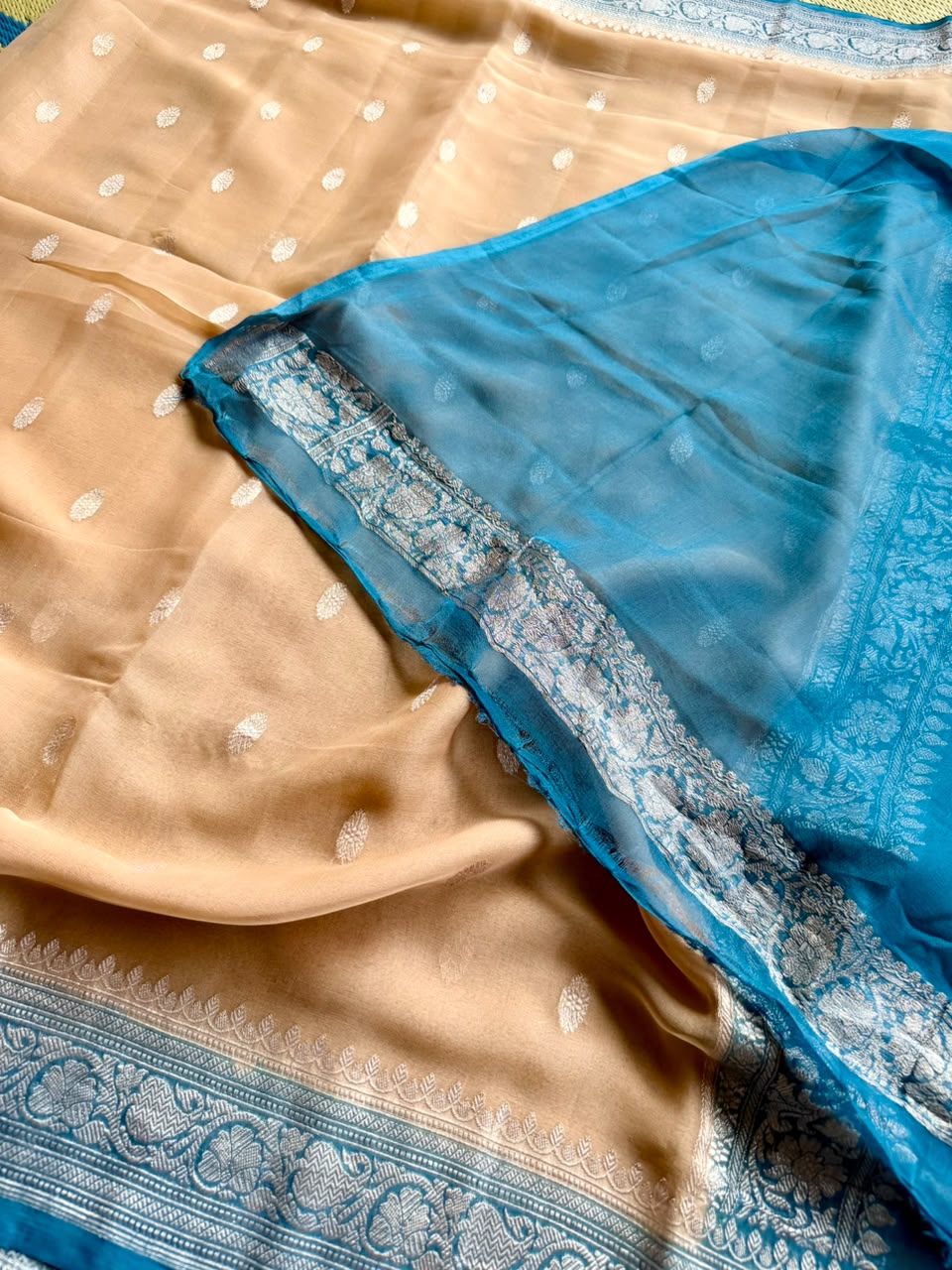 Beige Small Butta Pure Chiffon Saree 107