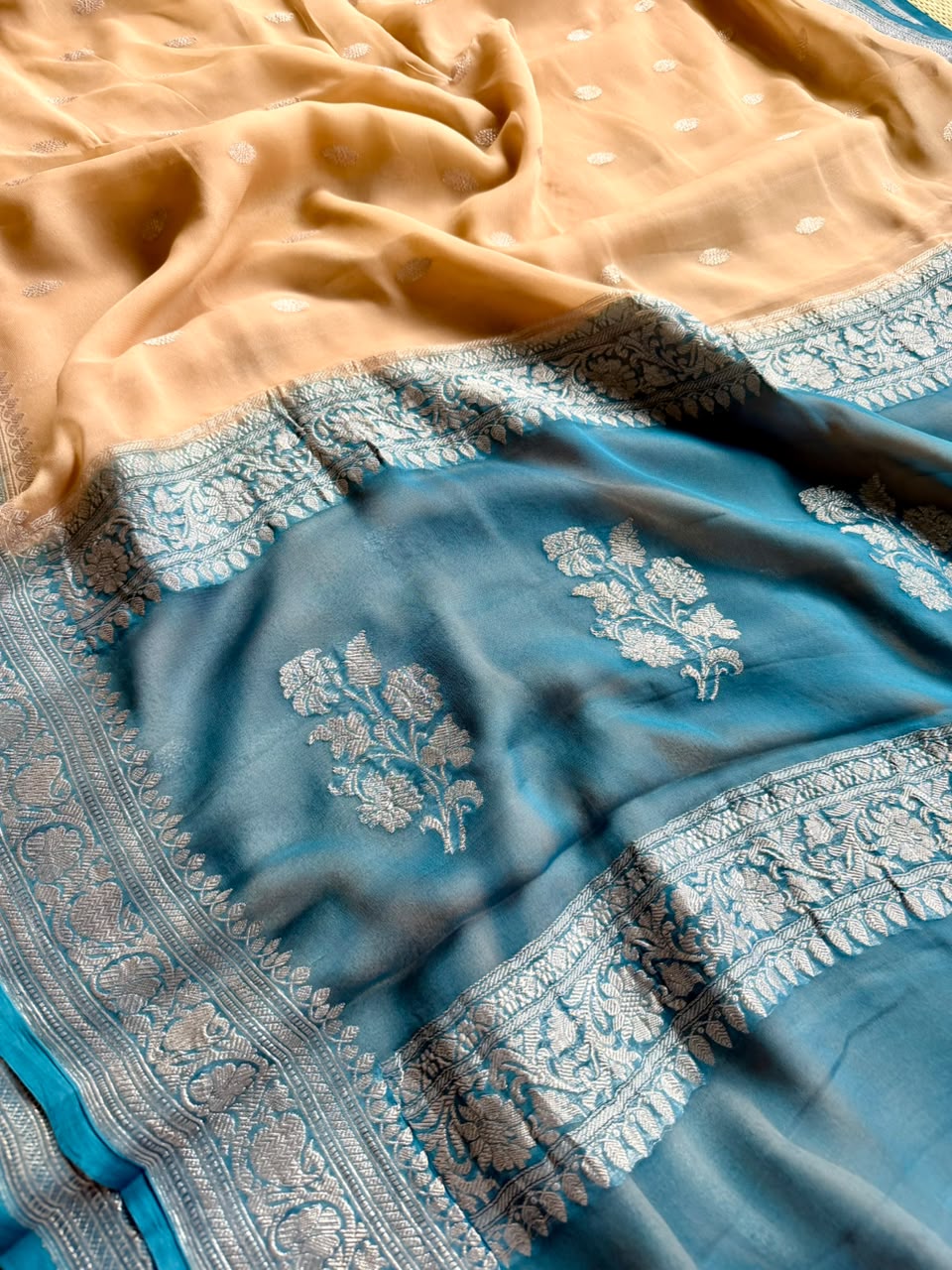Beige Small Butta Pure Chiffon Saree 107