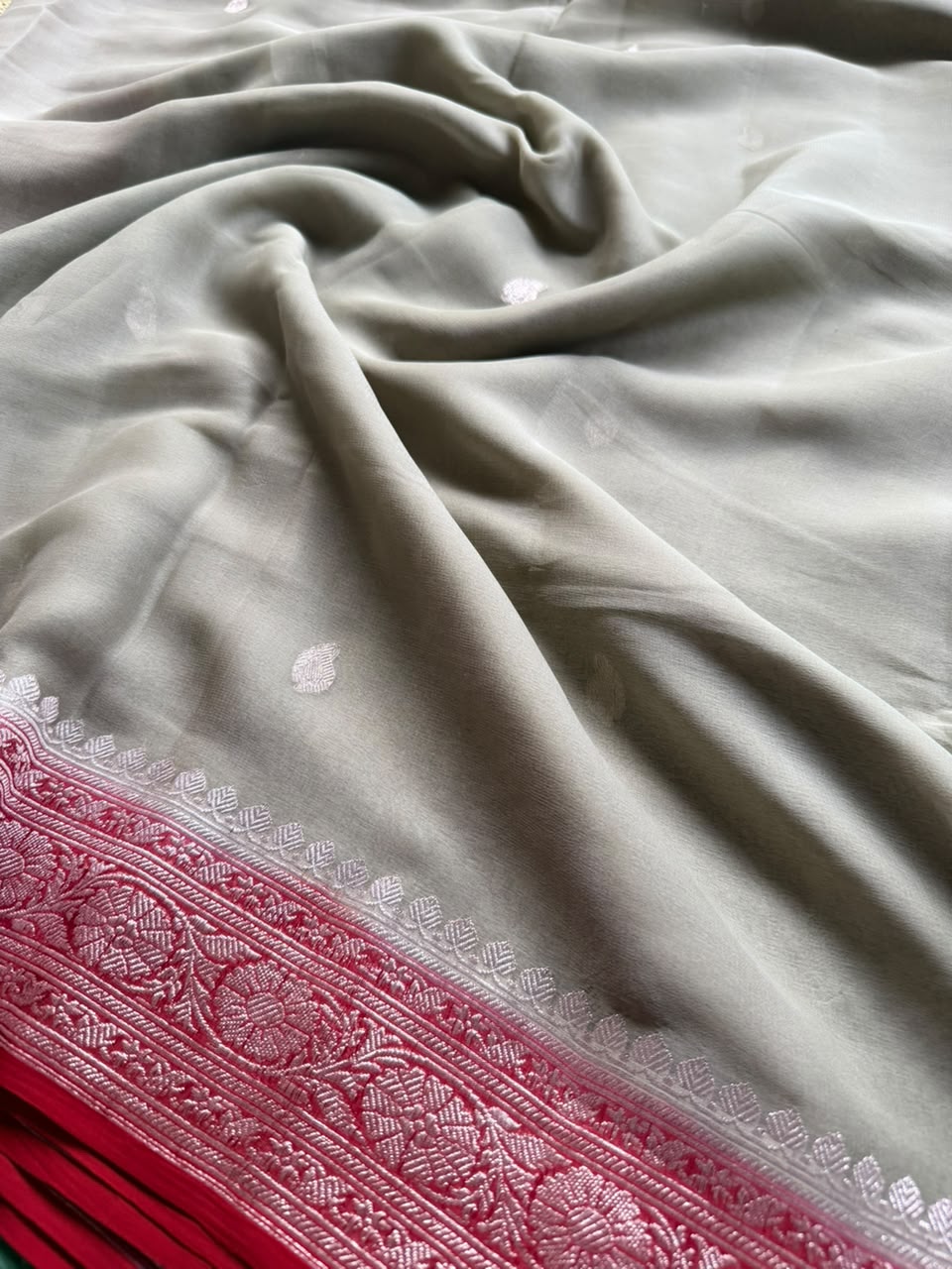 Pastel Green Small Butta Pure Chiffon Saree 107