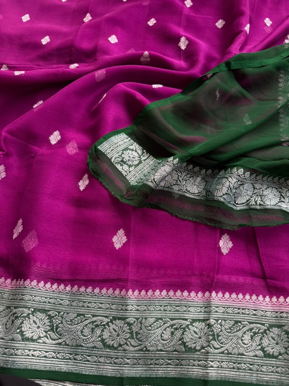 Magenta Small Butta Pure Chiffon Saree 107