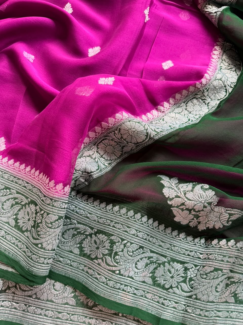 Magenta Small Butta Pure Chiffon Saree 107
