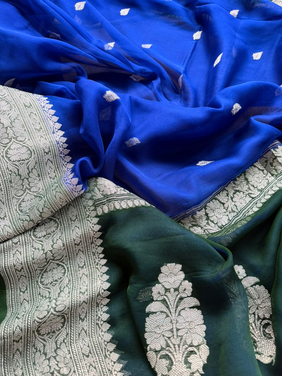 Blue Small Butta Pure Chiffon Saree 107
