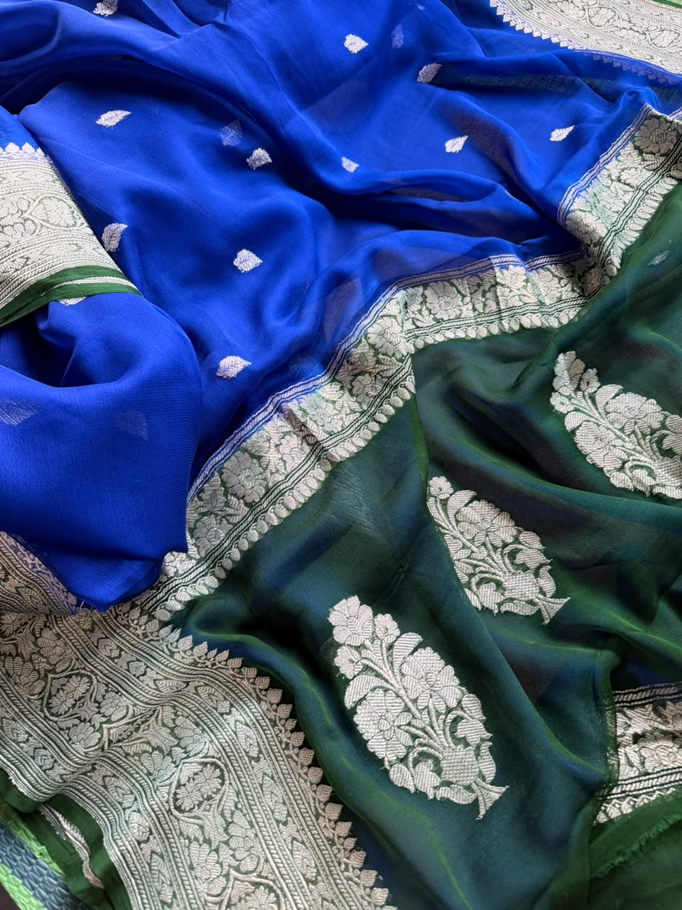 Blue Small Butta Pure Chiffon Saree 107