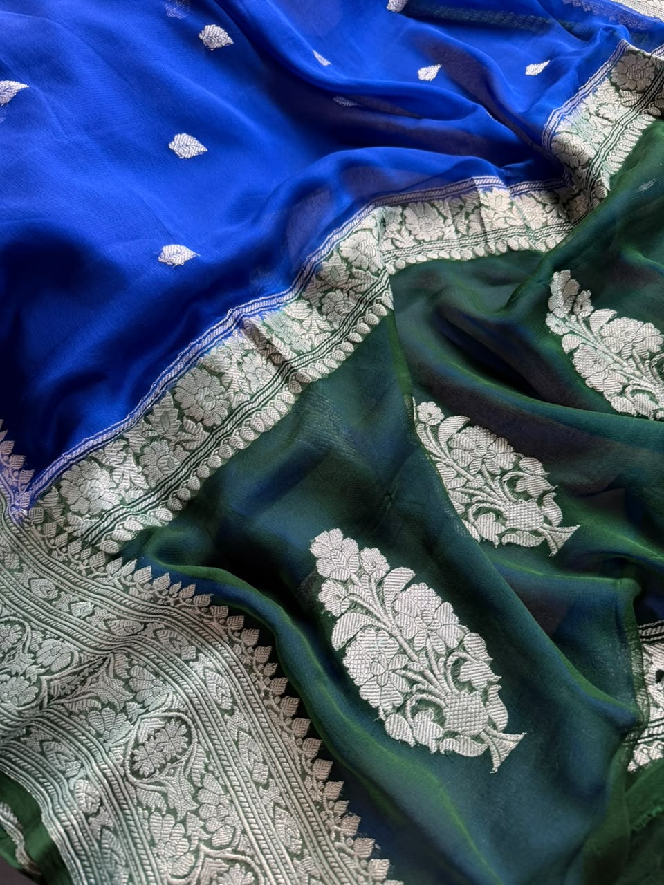 Blue Small Butta Pure Chiffon Saree 107