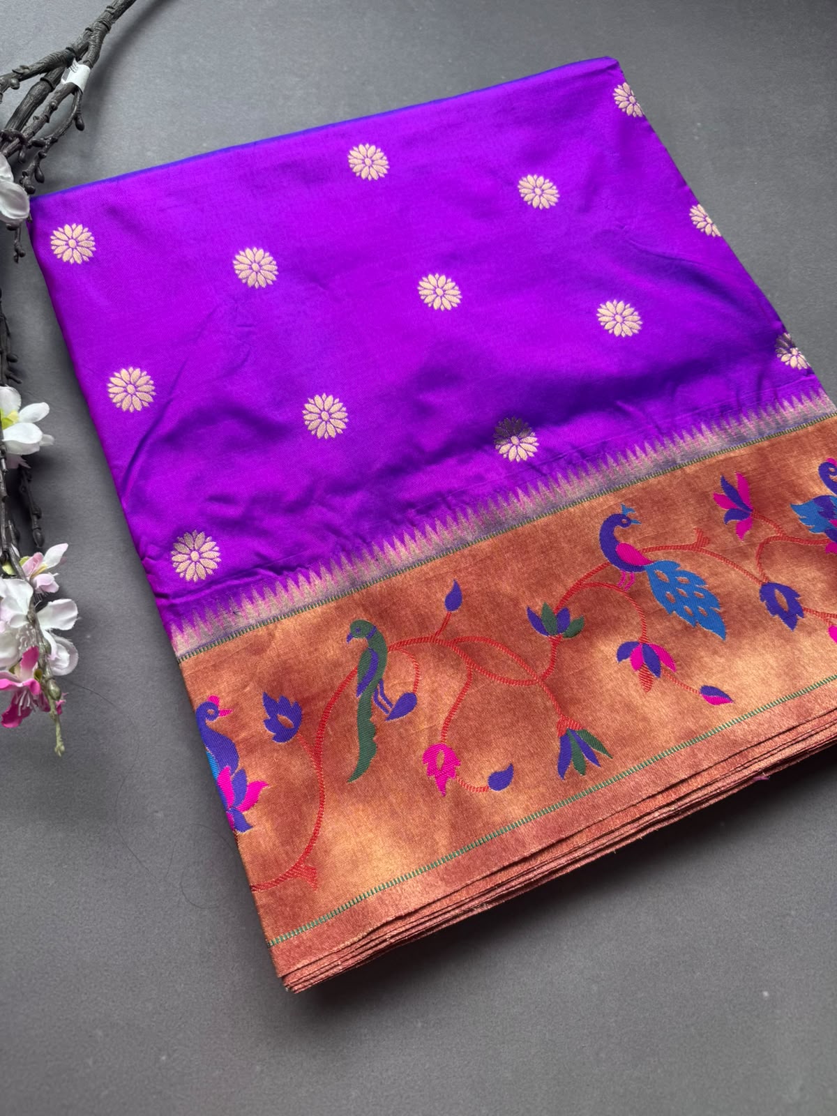 Purple Small Butta Pure Paithani Silk Saree 108