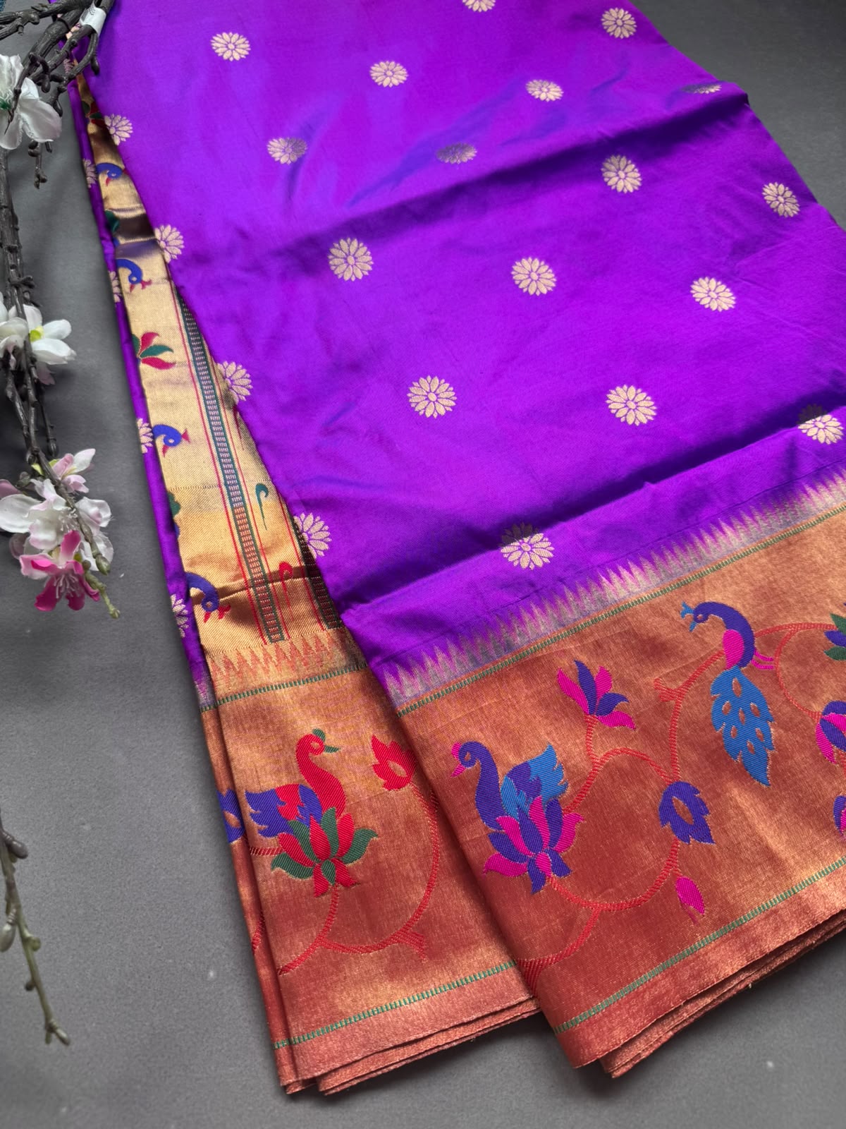 Purple Small Butta Pure Paithani Silk Saree 108
