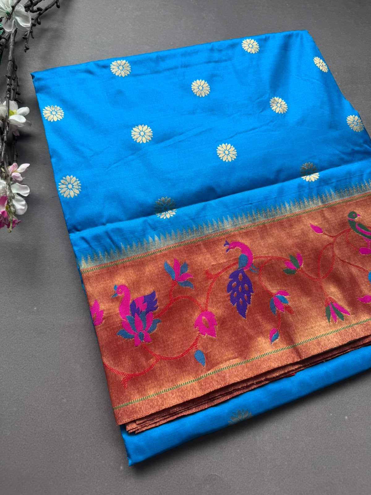 Blue Small Butta Pure Paithani Silk Saree 108