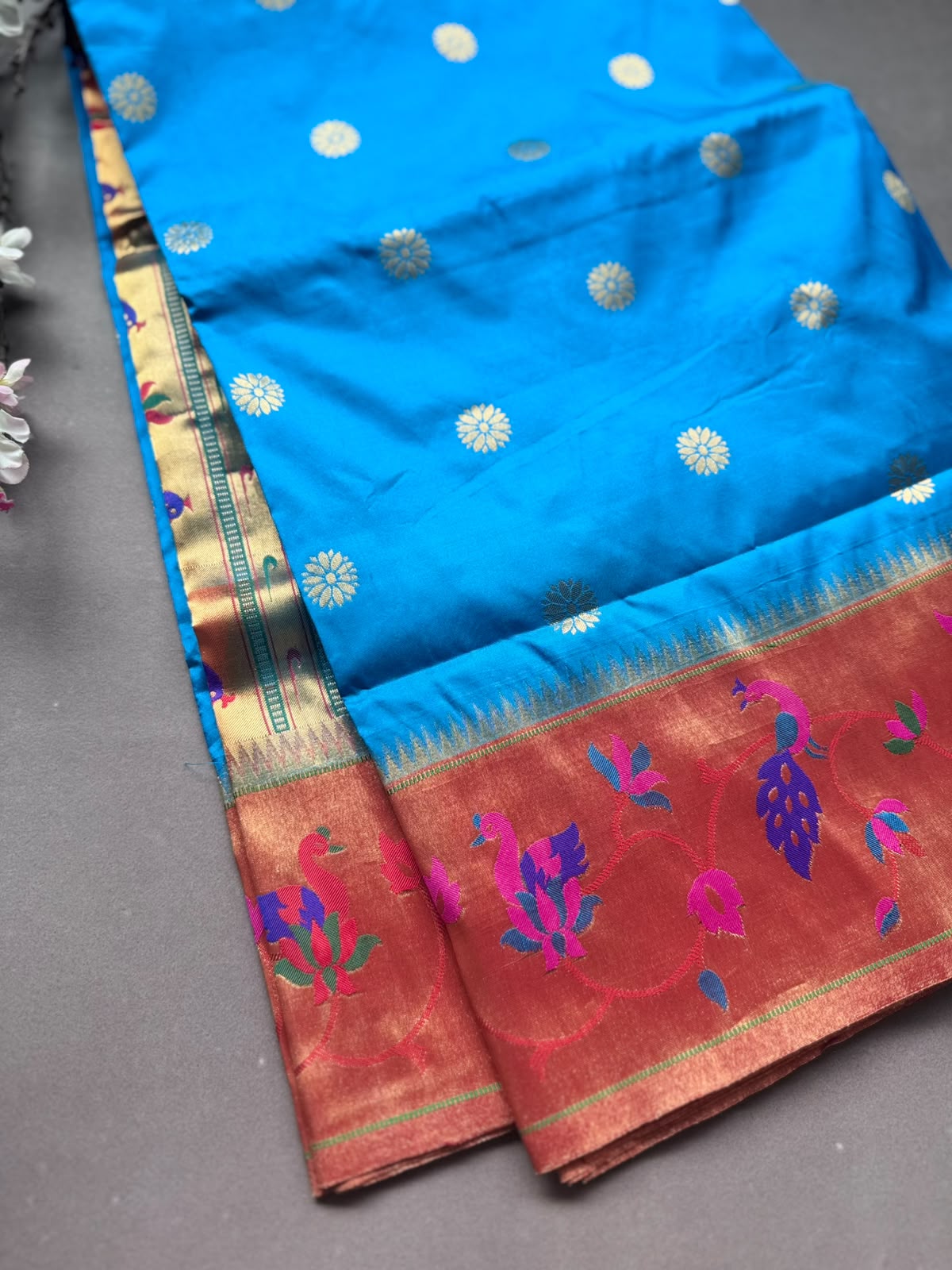 Blue Small Butta Pure Paithani Silk Saree 108
