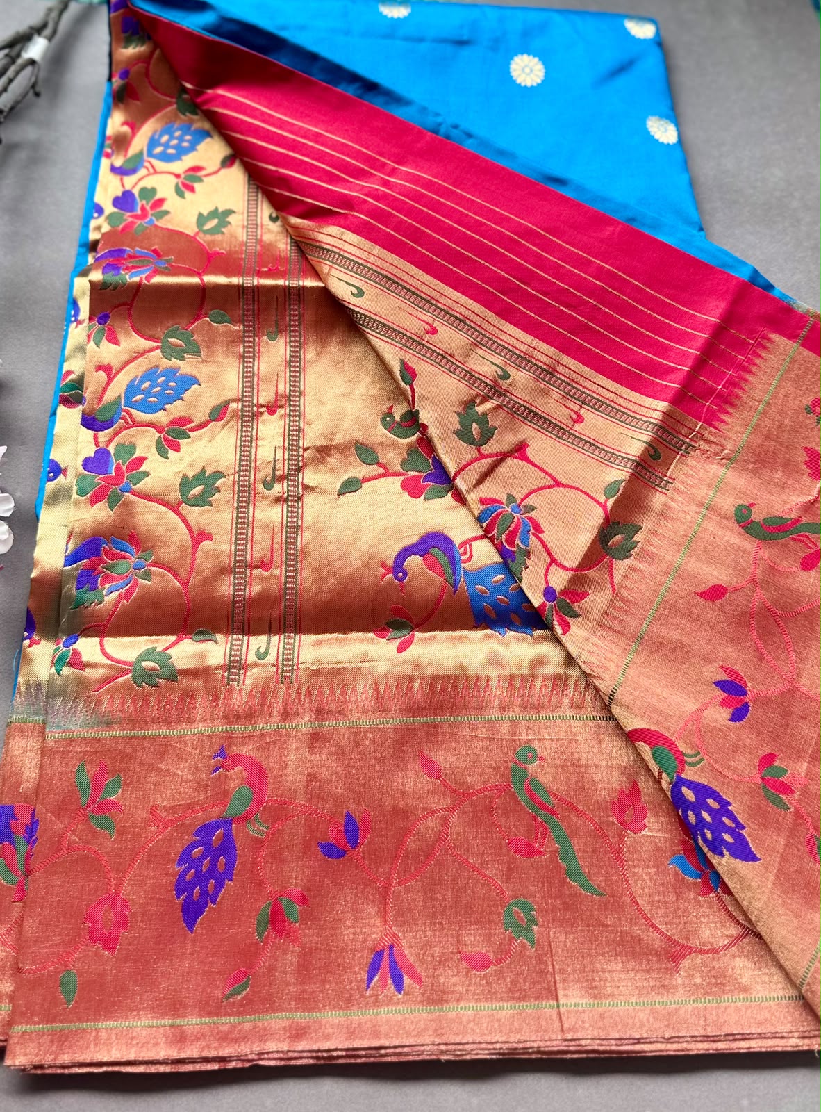 Blue Small Butta Pure Paithani Silk Saree 108