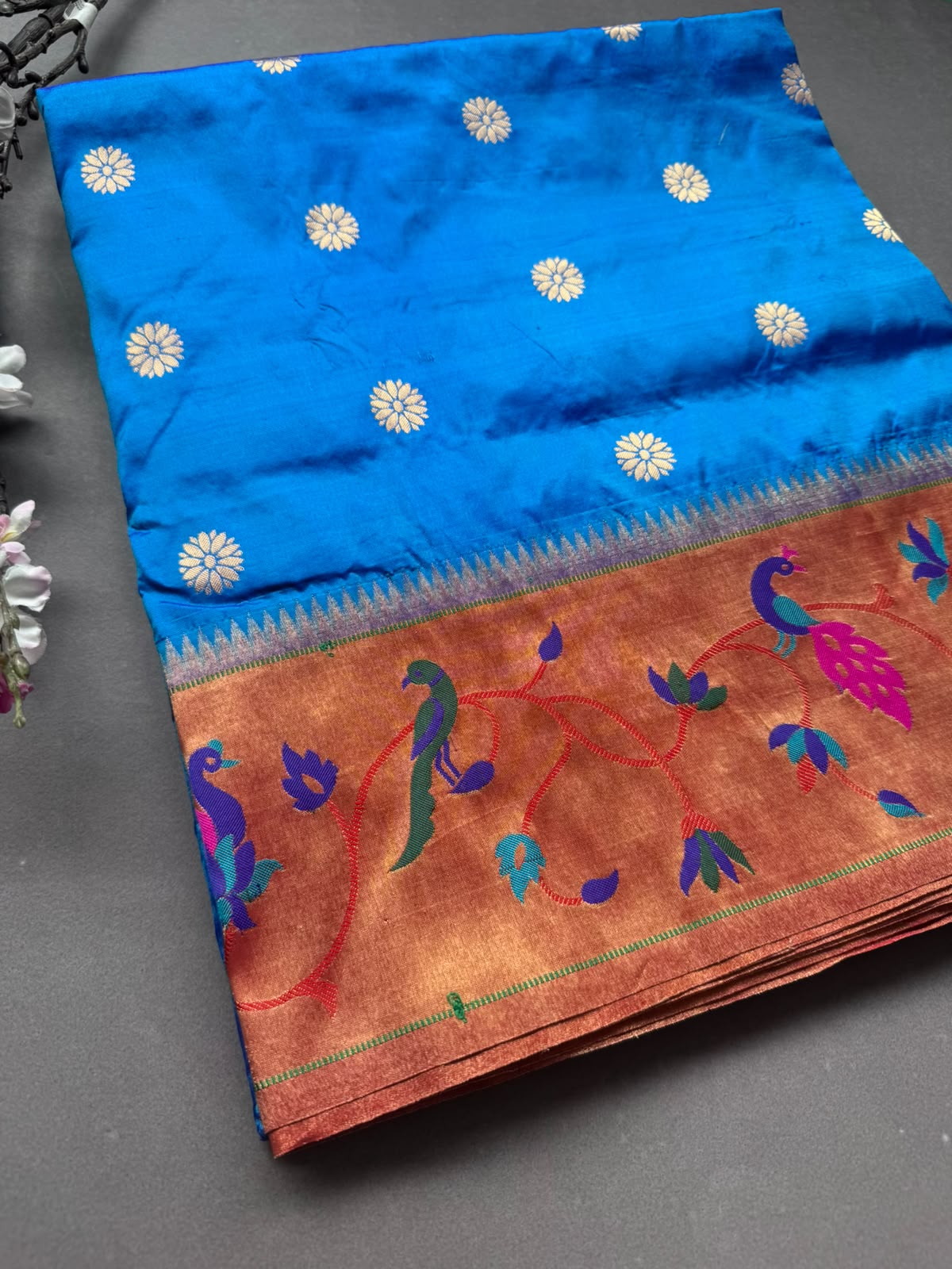 Blue Small Butta Pure Paithani Silk Saree 108