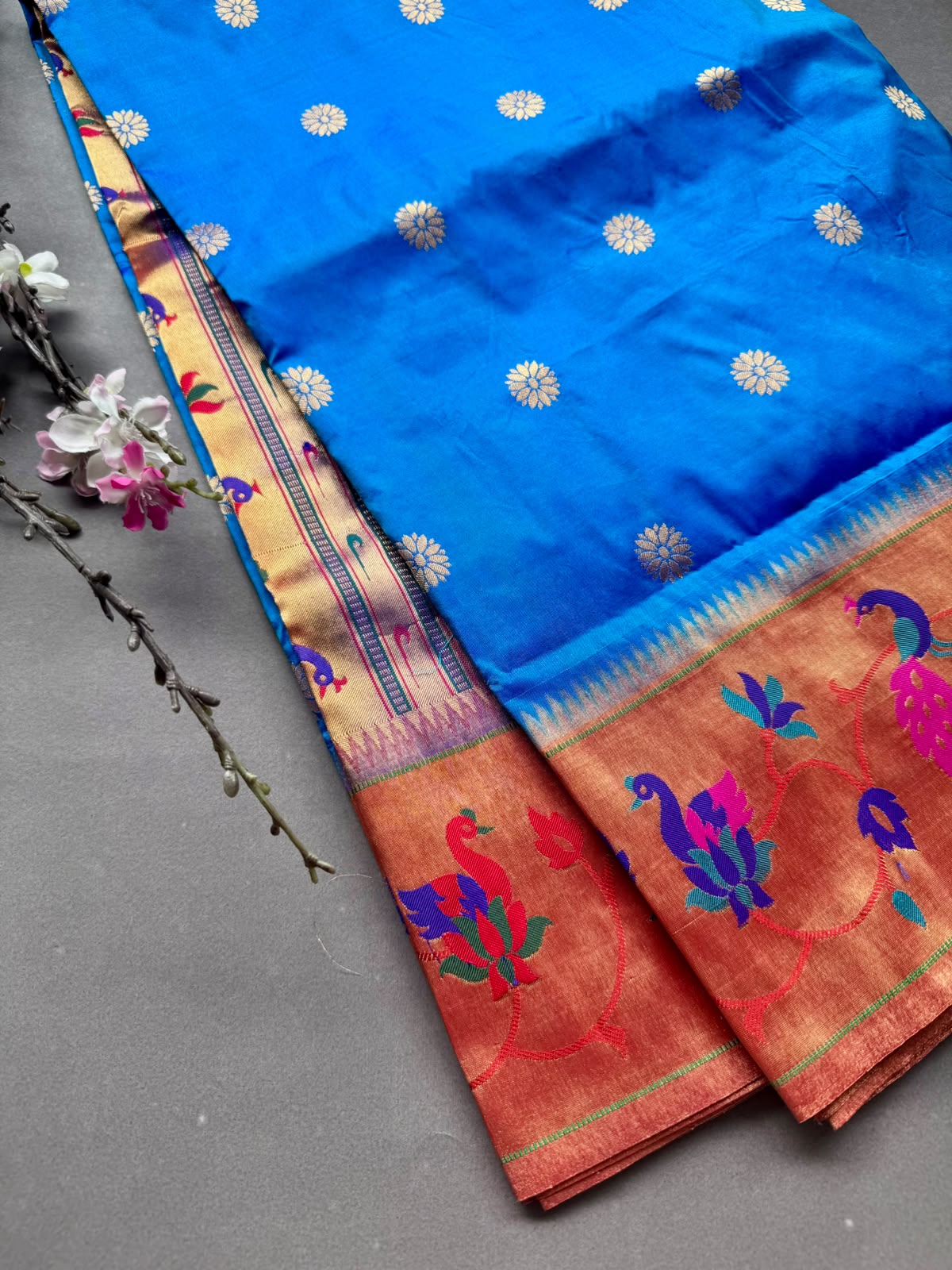 Blue Small Butta Pure Paithani Silk Saree 108