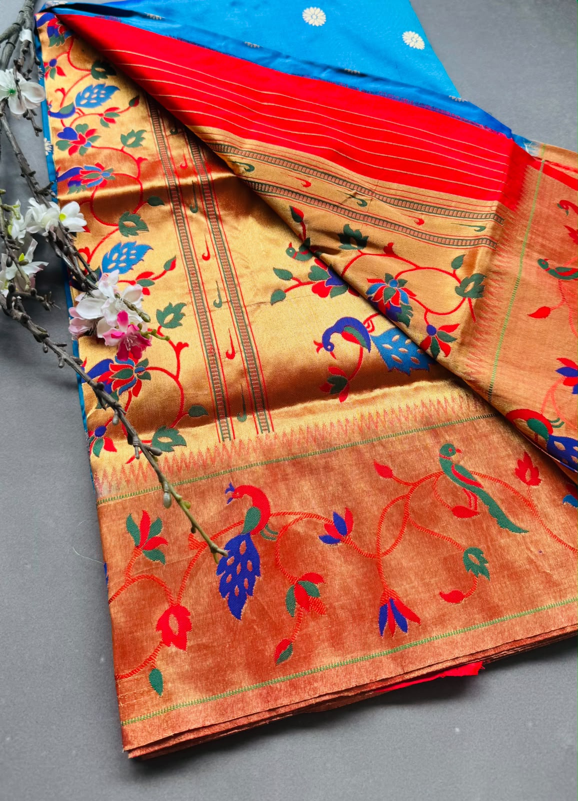 Blue Small Butta Pure Paithani Silk Saree 108