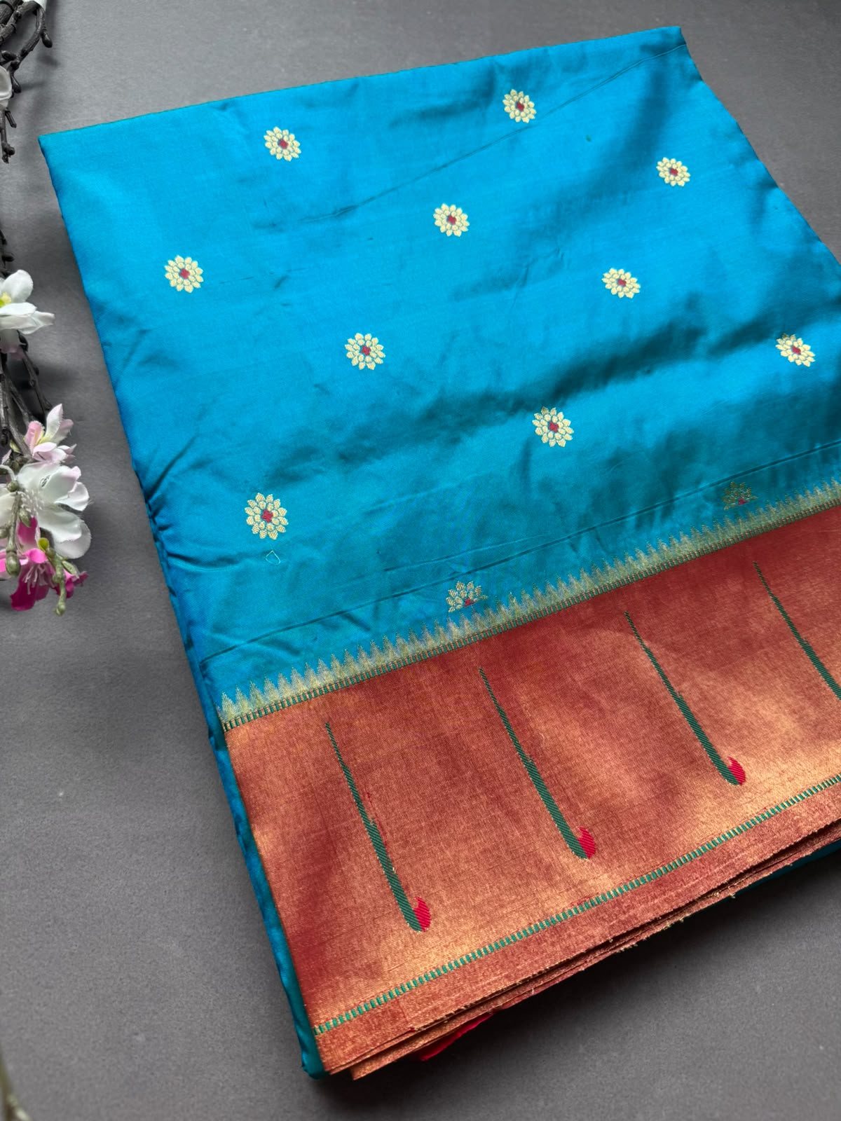 Blue Small Butta Pure Paithani Silk Saree 108