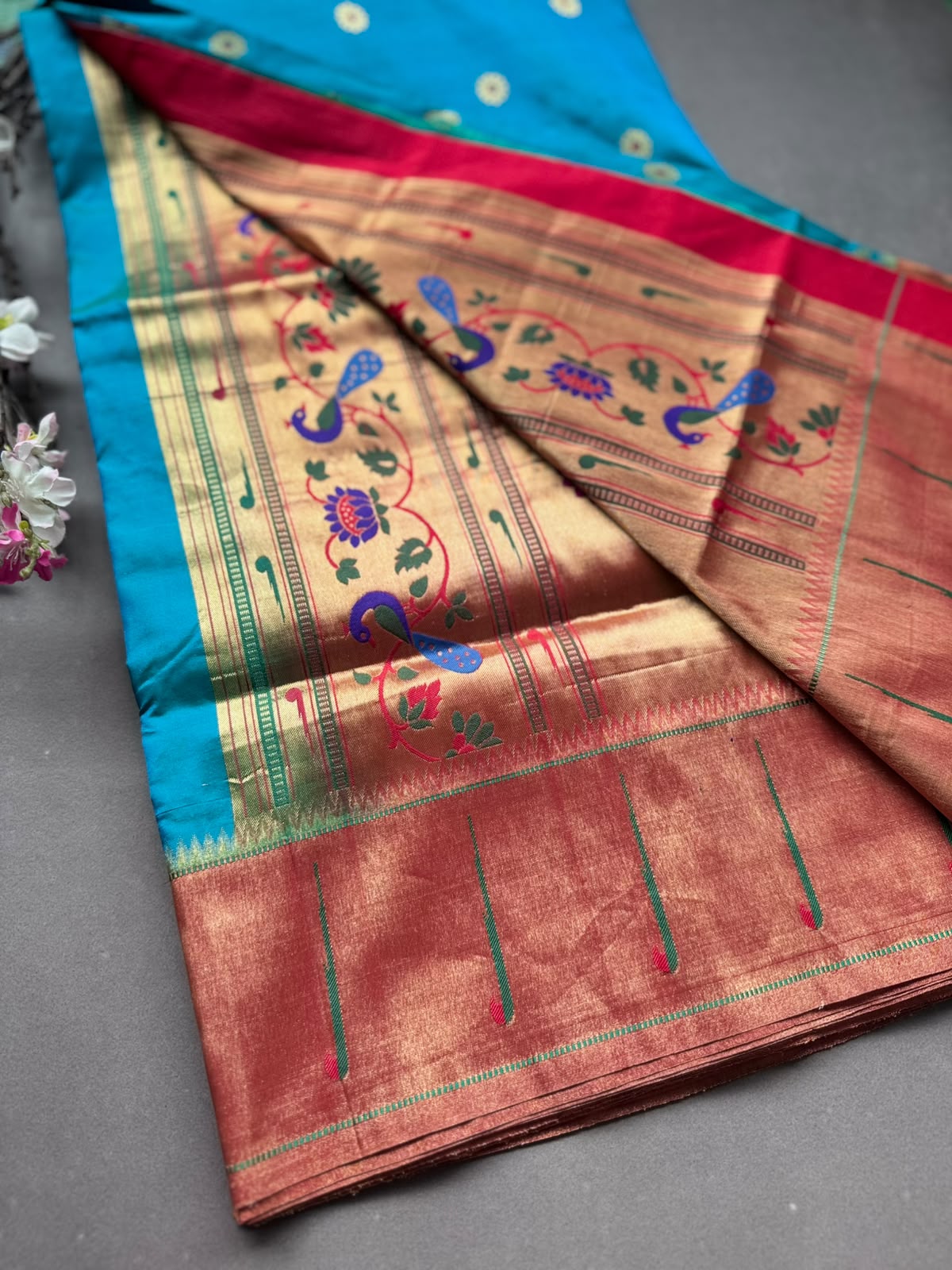 Blue Small Butta Pure Paithani Silk Saree 108
