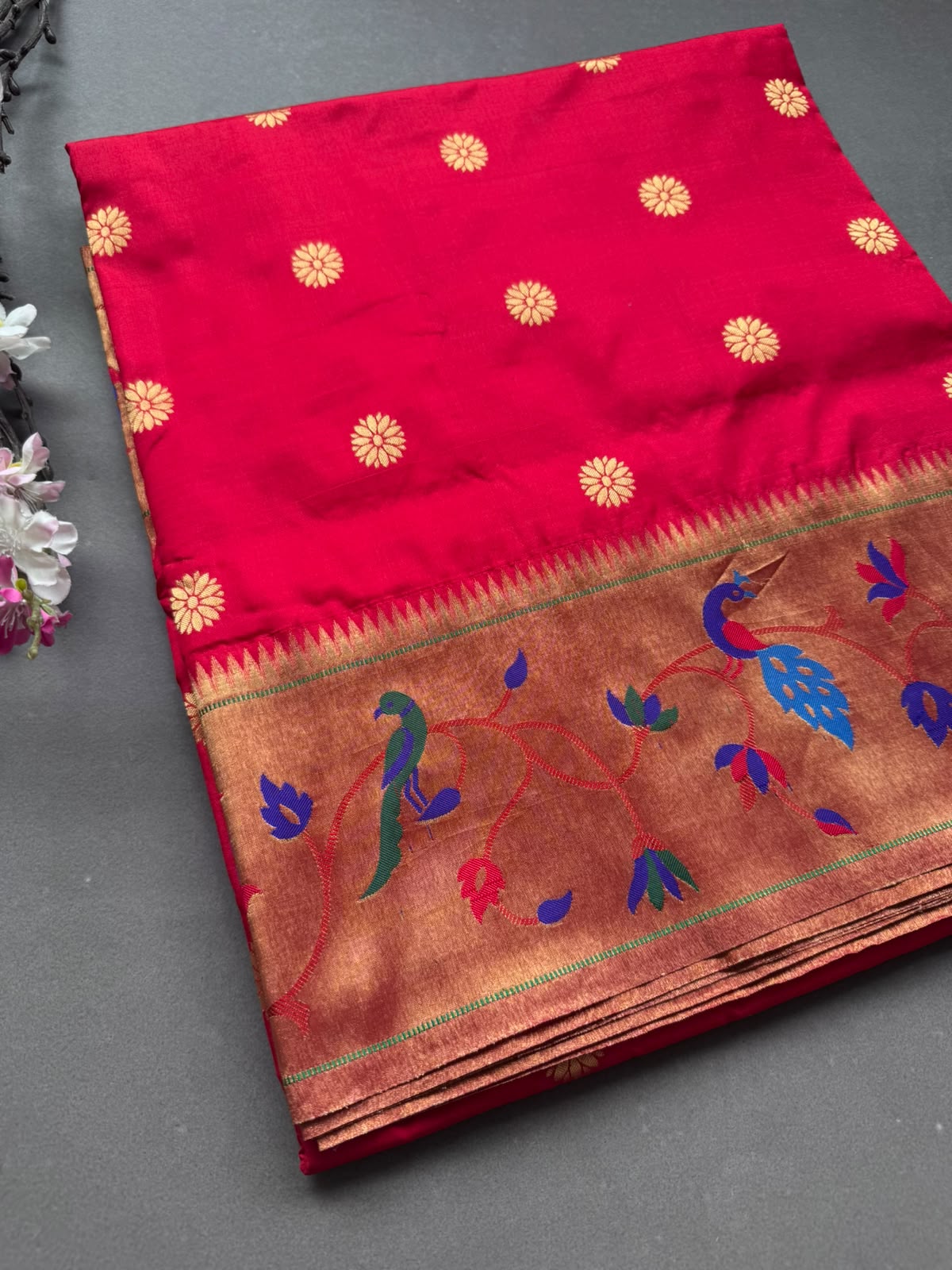 Red Small Butta Pure Paithani Silk Saree 108