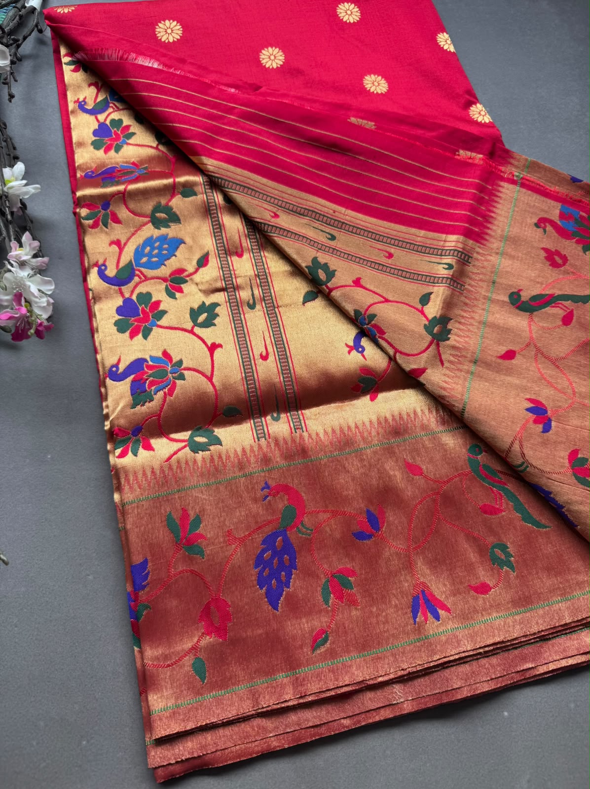 Red Small Butta Pure Paithani Silk Saree 108