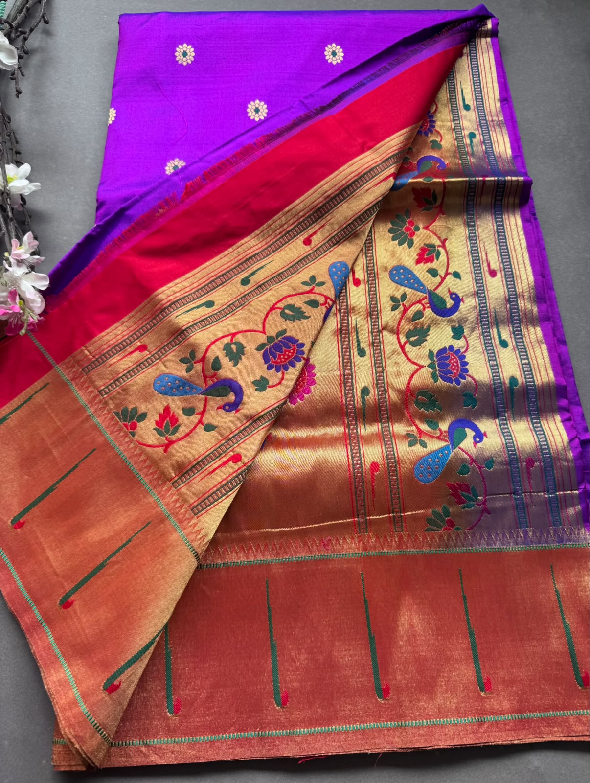 Purple Small Butta Pure Paithani Silk Saree 108