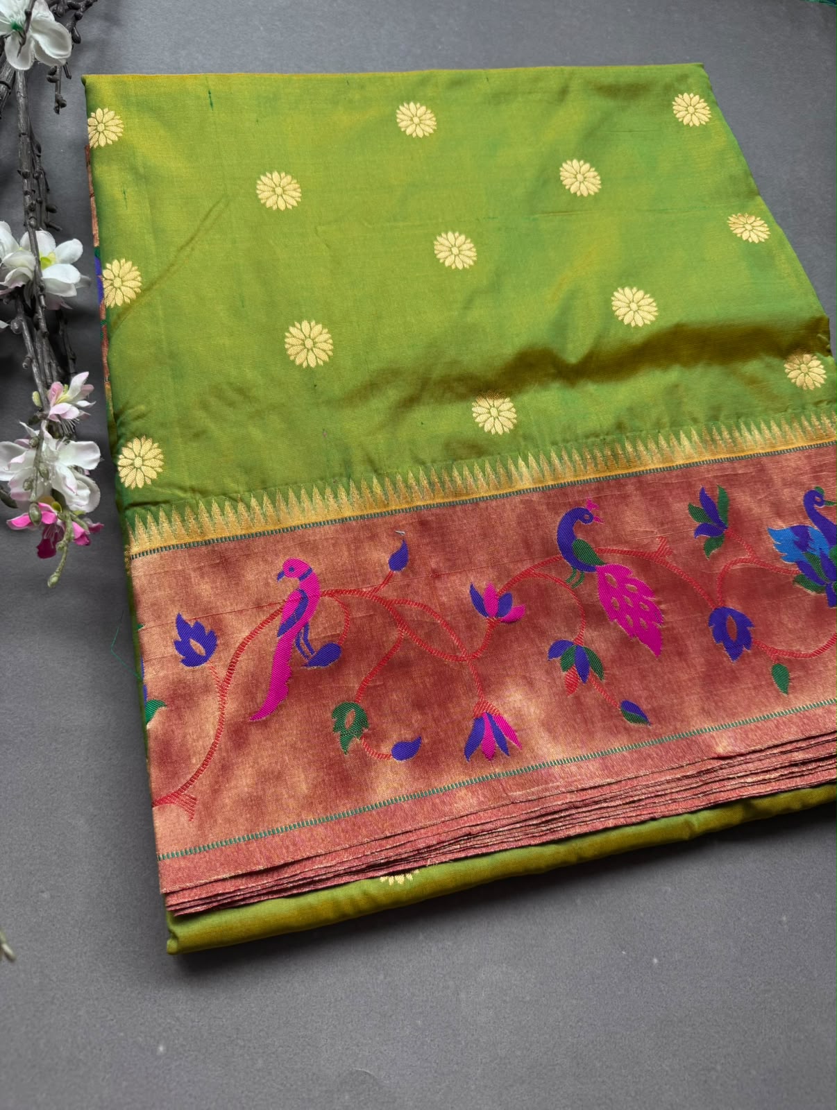 Green Small Butta Pure Paithani Silk Saree 108