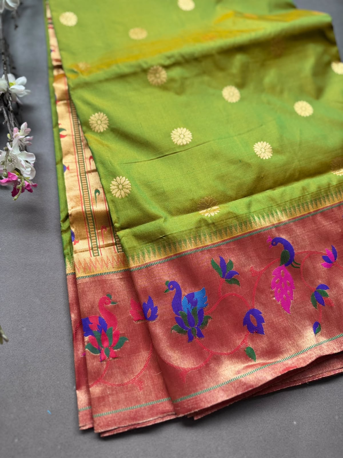 Green Small Butta Pure Paithani Silk Saree 108