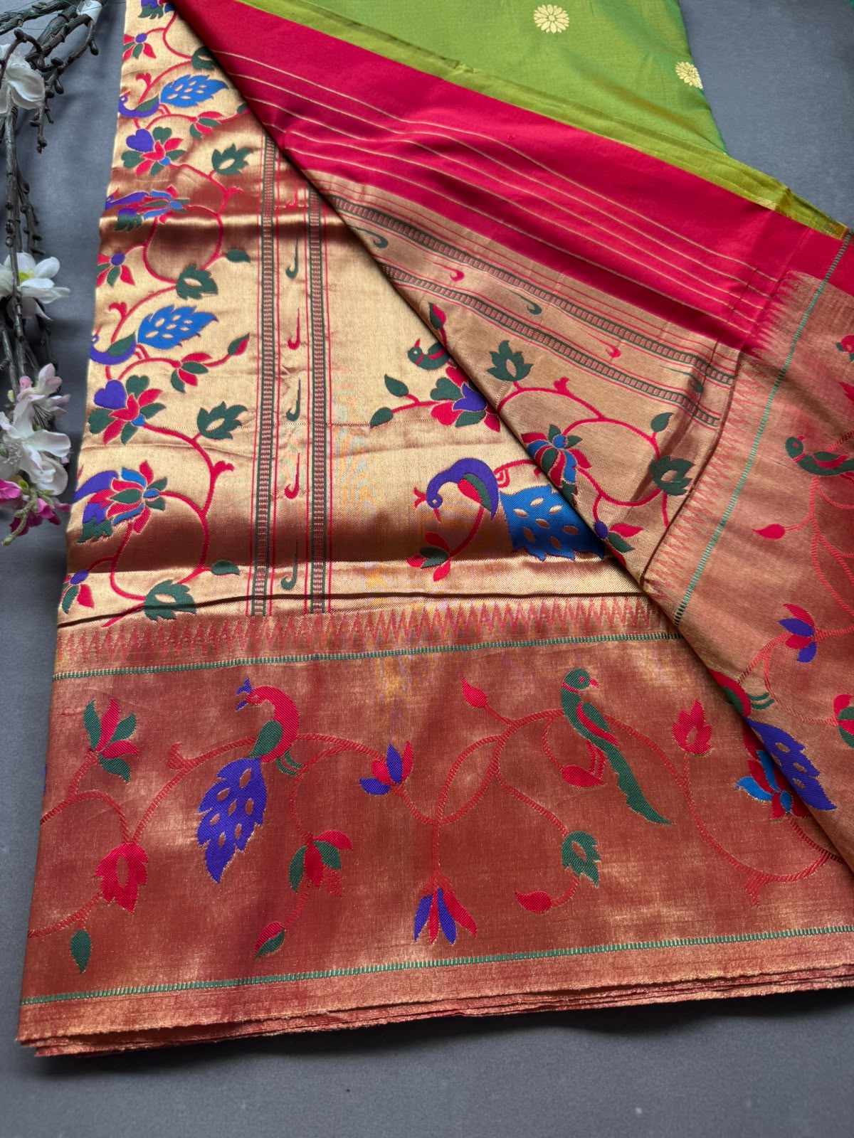 Green Small Butta Pure Paithani Silk Saree 108