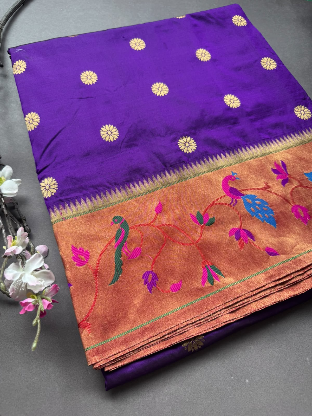Purple Small Butta Pure Paithani Silk Saree 108