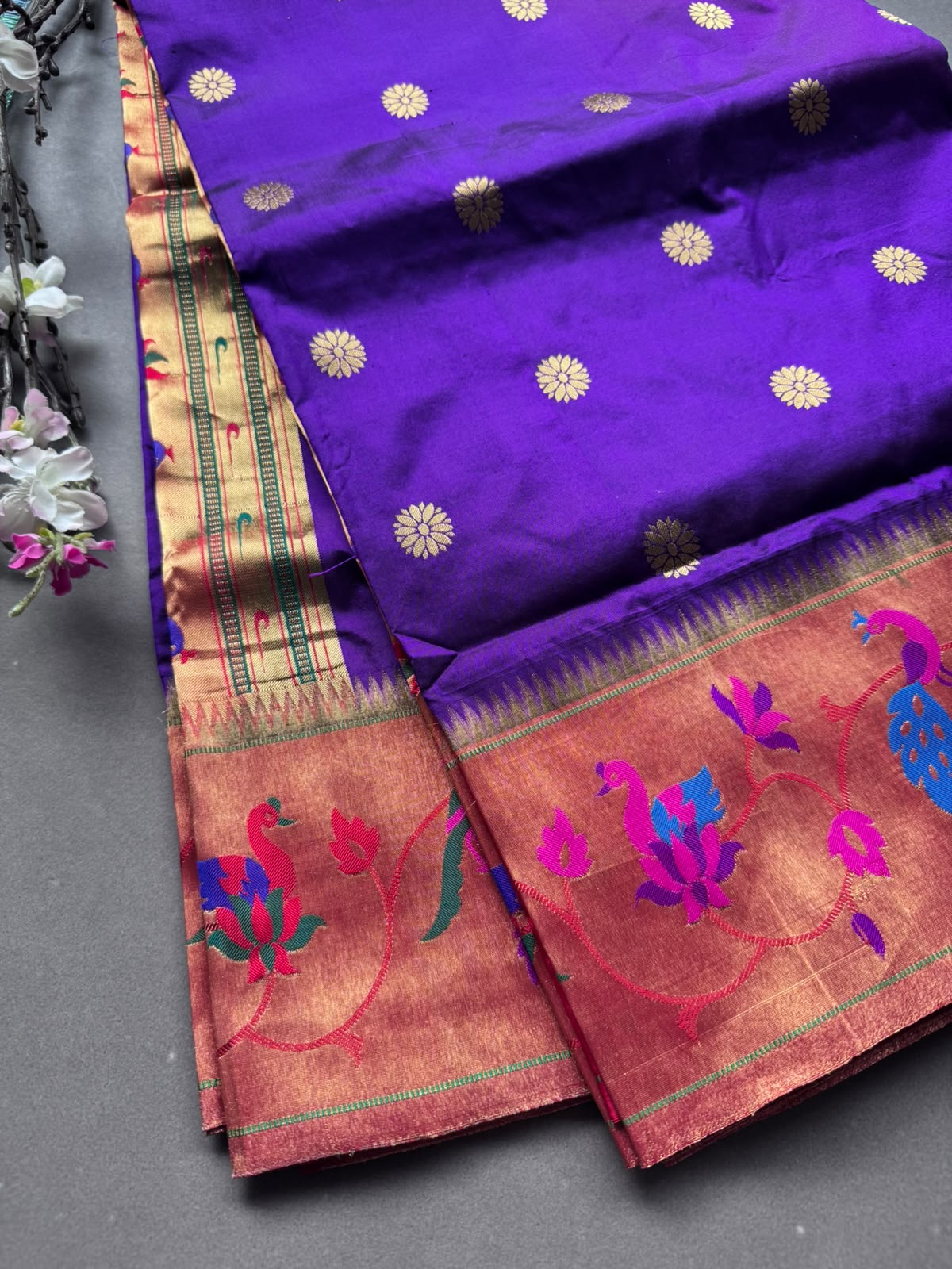 Purple Small Butta Pure Paithani Silk Saree 108