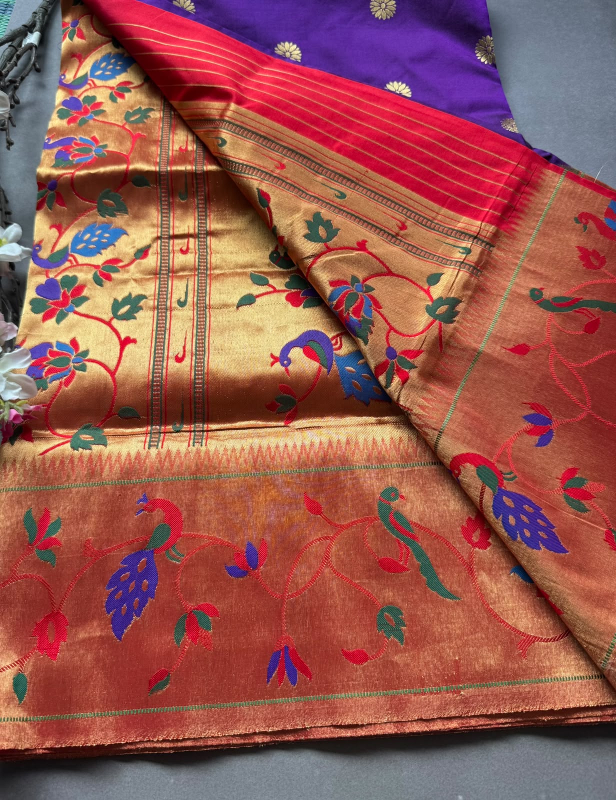 Purple Small Butta Pure Paithani Silk Saree 108