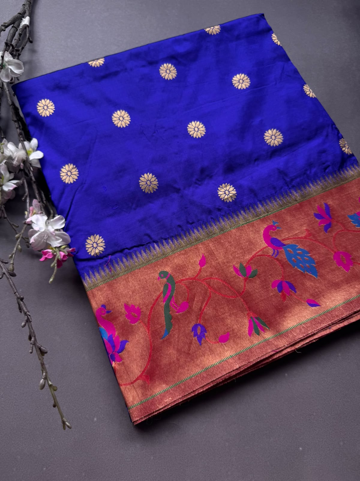 Navy Blue Small Butta Pure Paithani Silk Saree 108