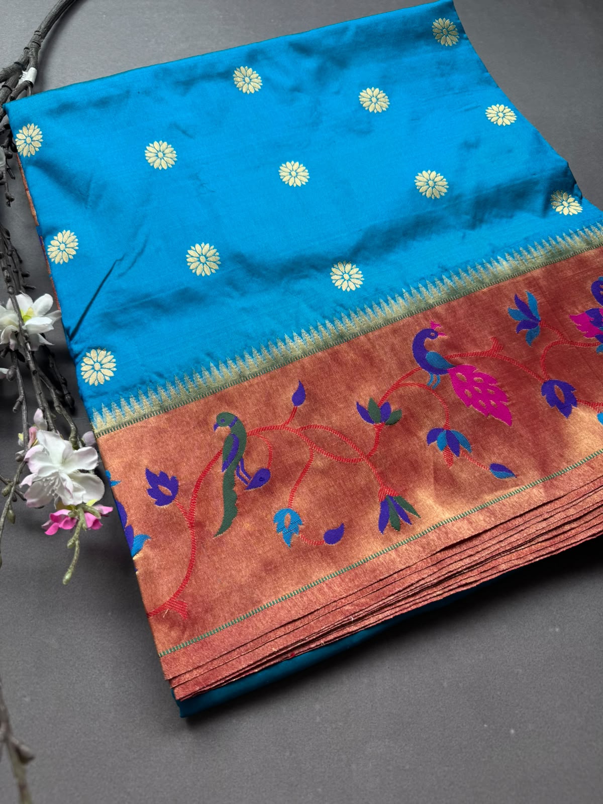 Blue Small Butta Pure Paithani Silk Saree 108