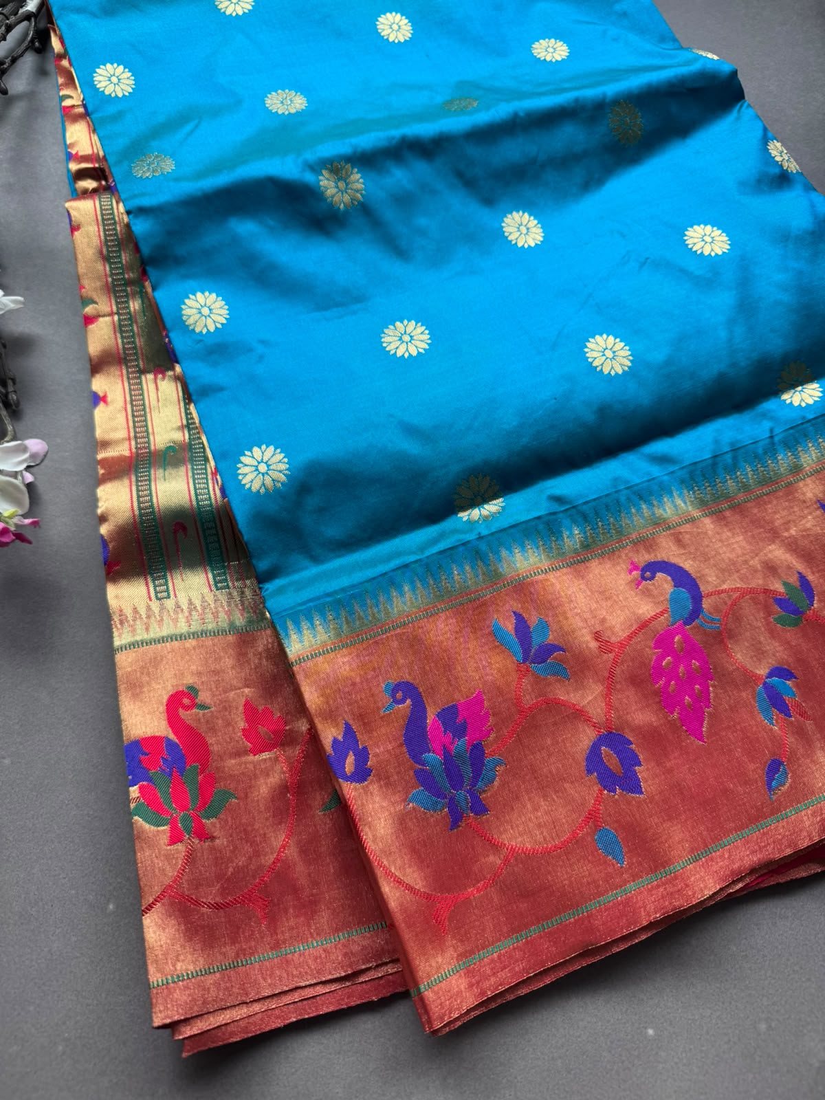 Blue Small Butta Pure Paithani Silk Saree 108