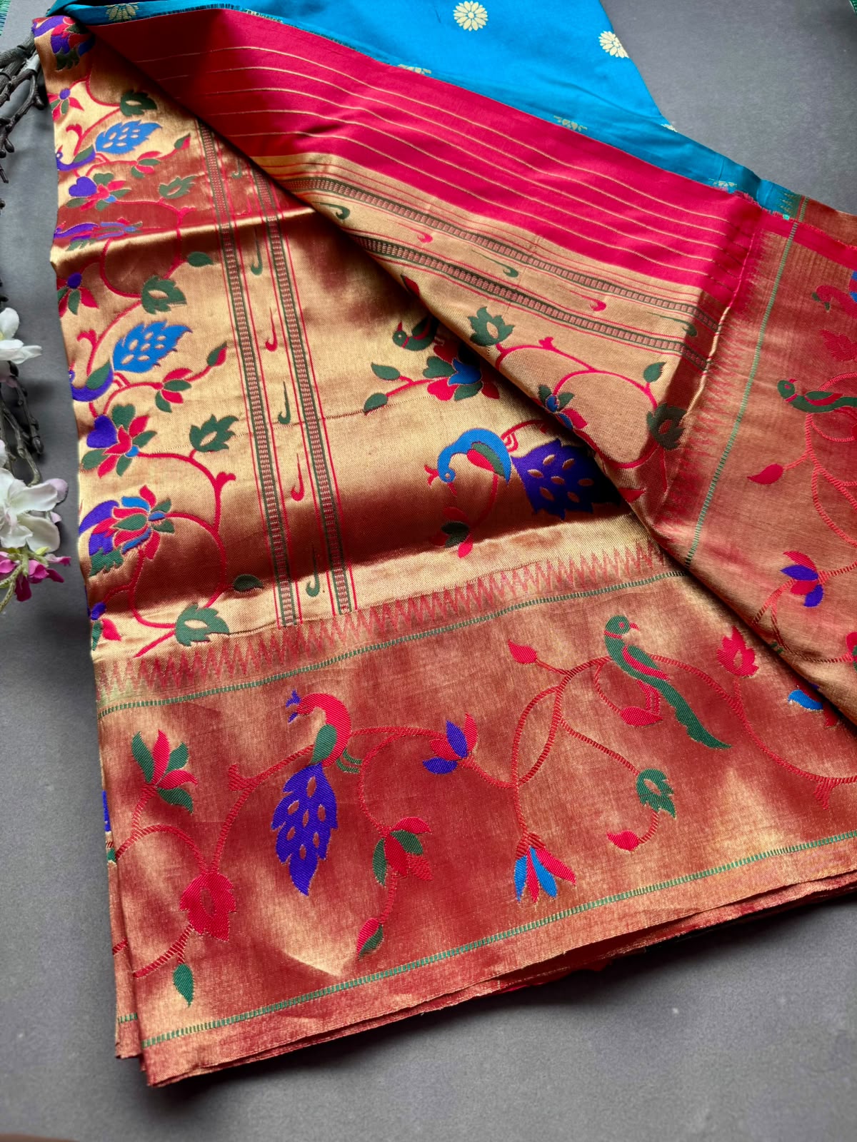 Blue Small Butta Pure Paithani Silk Saree 108