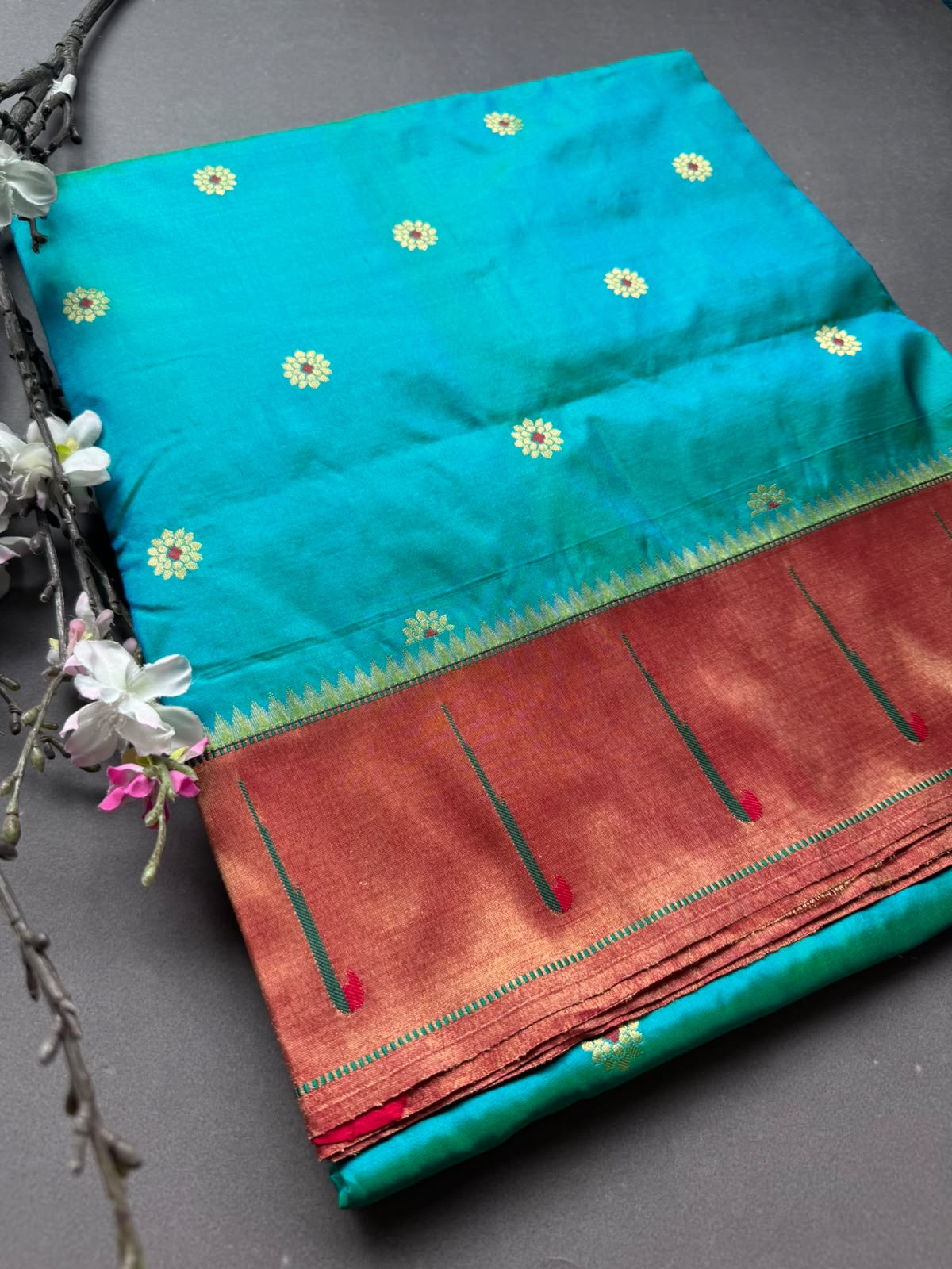 Rama Green Small Butta Pure Paithani Silk Saree 108