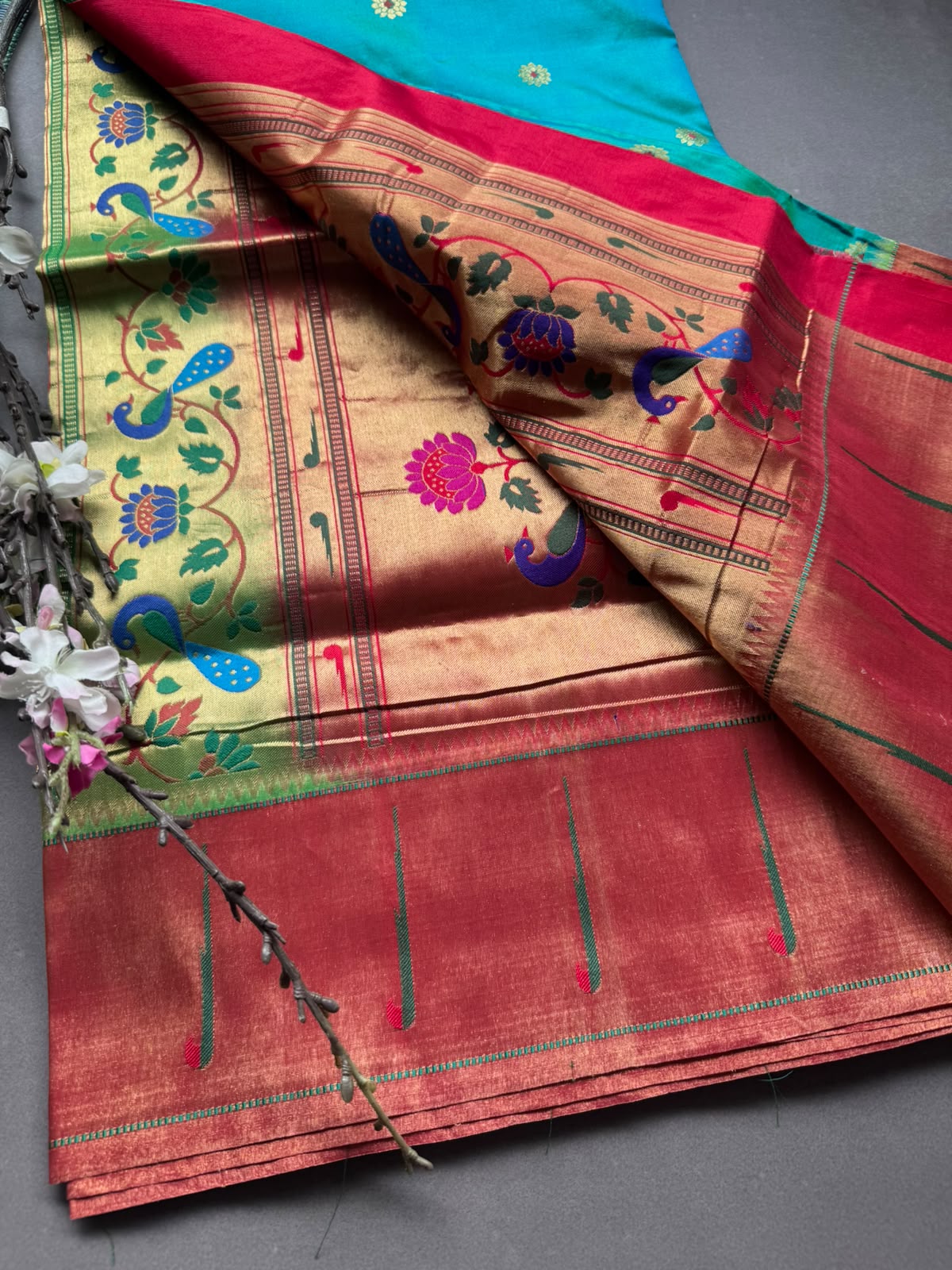 Rama Green Small Butta Pure Paithani Silk Saree 108