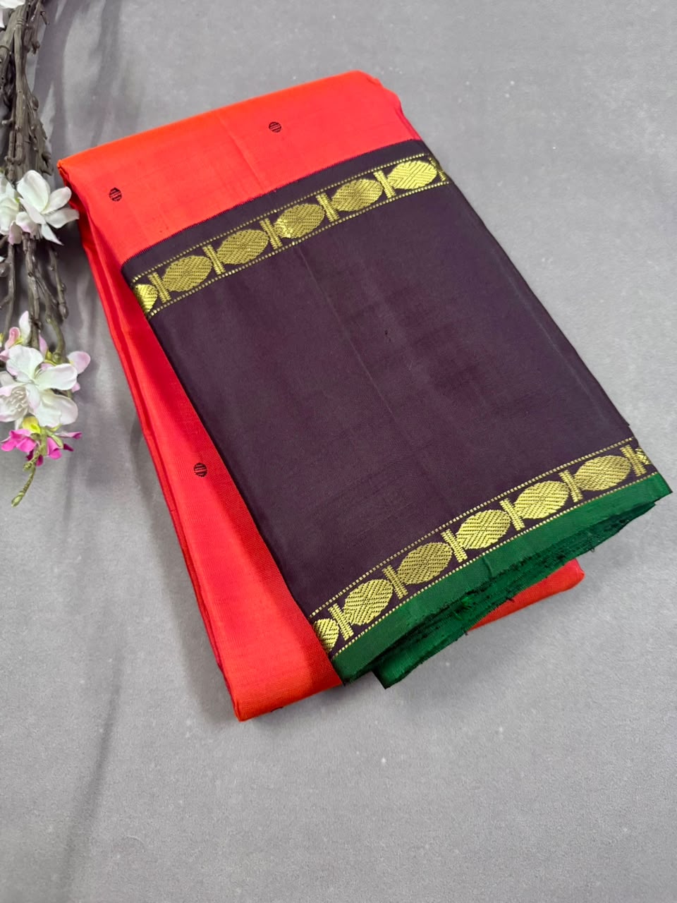 Orange Pure Kanchi Silk Saree 107